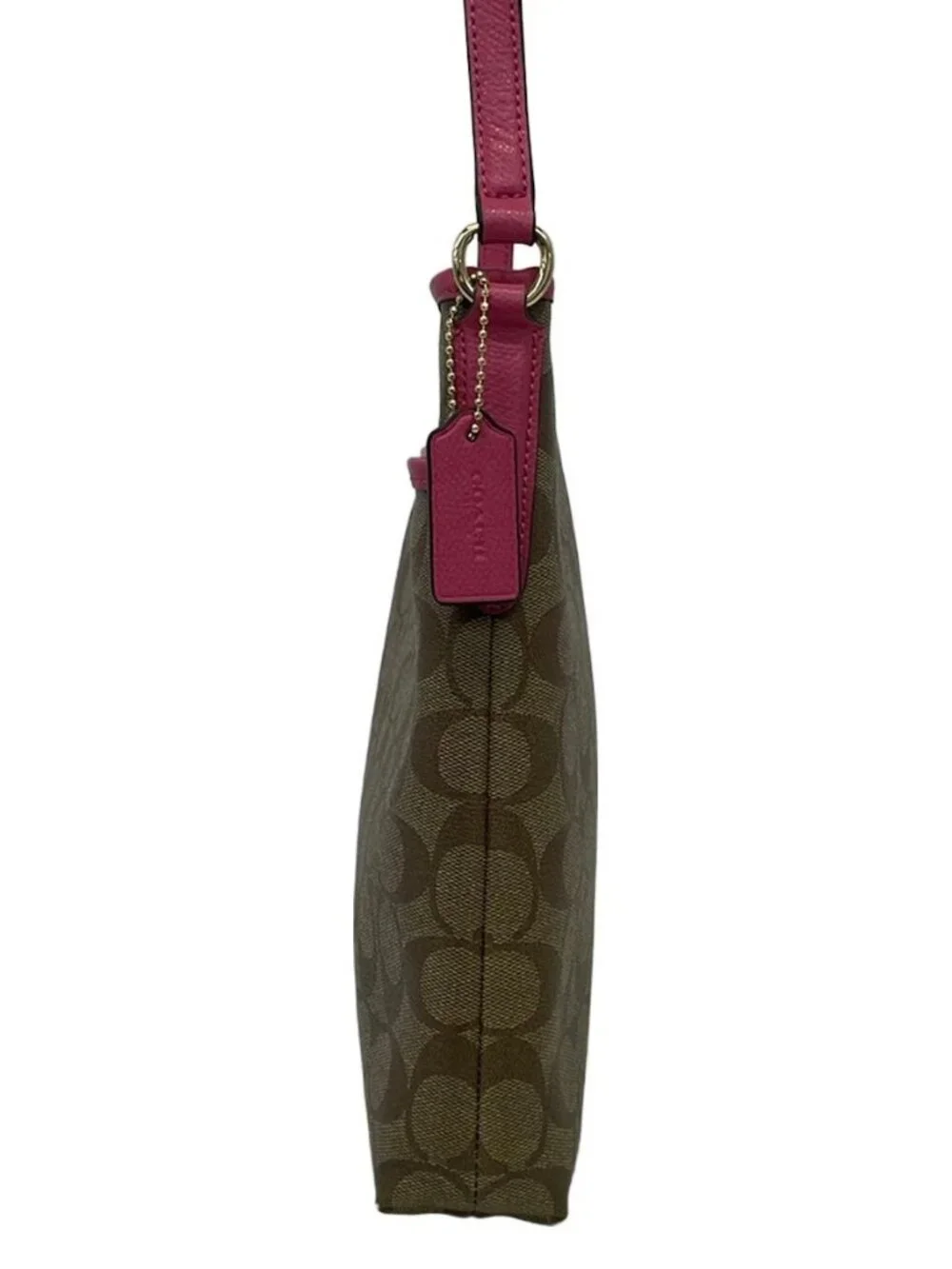 COACH Luxury Signature File Bag F34938 Beige Brown Pink PVC Leather